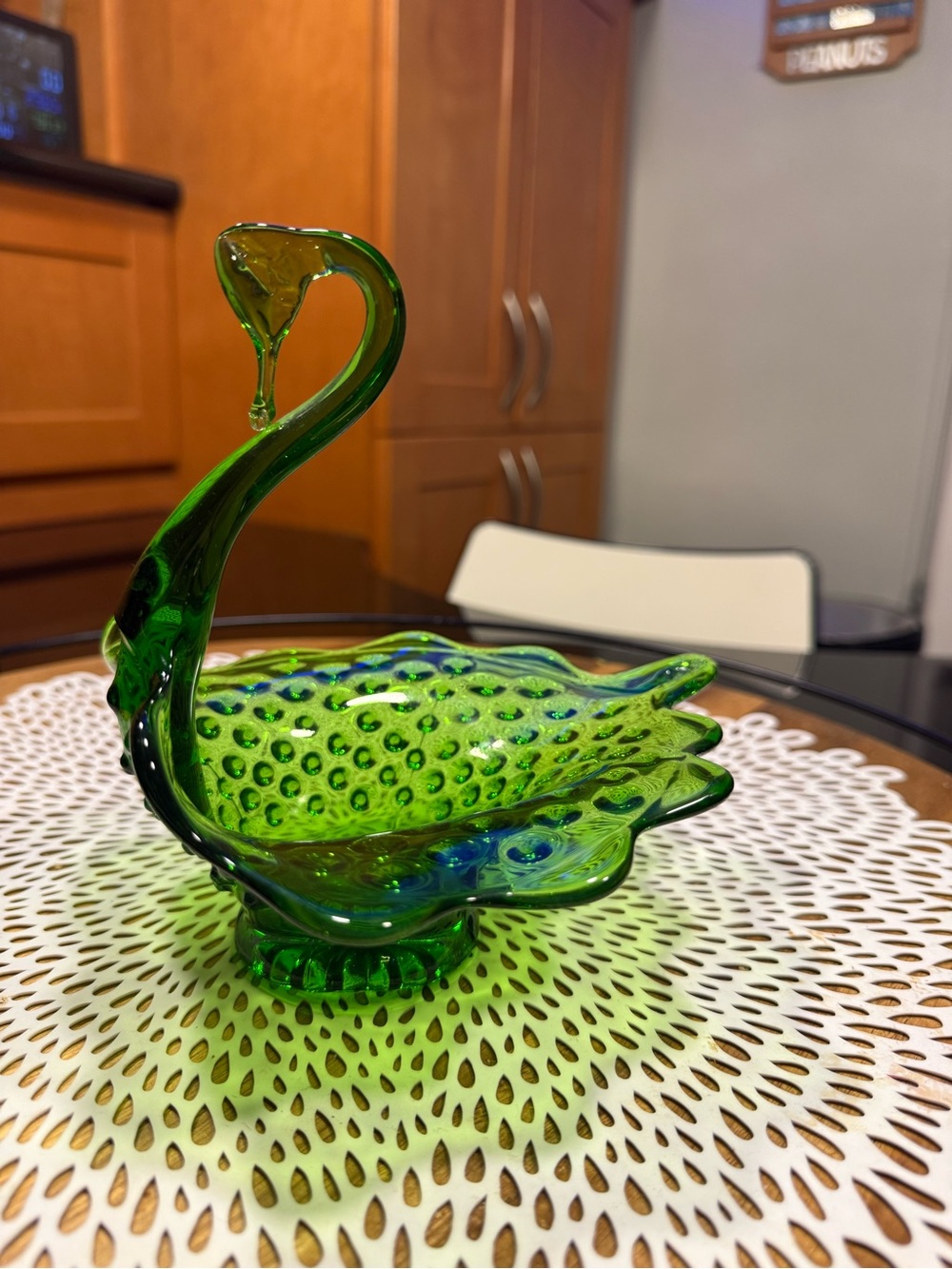Green Glass Swan Decorative Bowl - Home Art